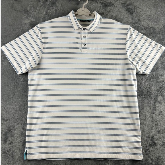 Devereux Other - Devereux Mens XL Striped Performance Golf Polo Shirt White Blue Short Sleeve